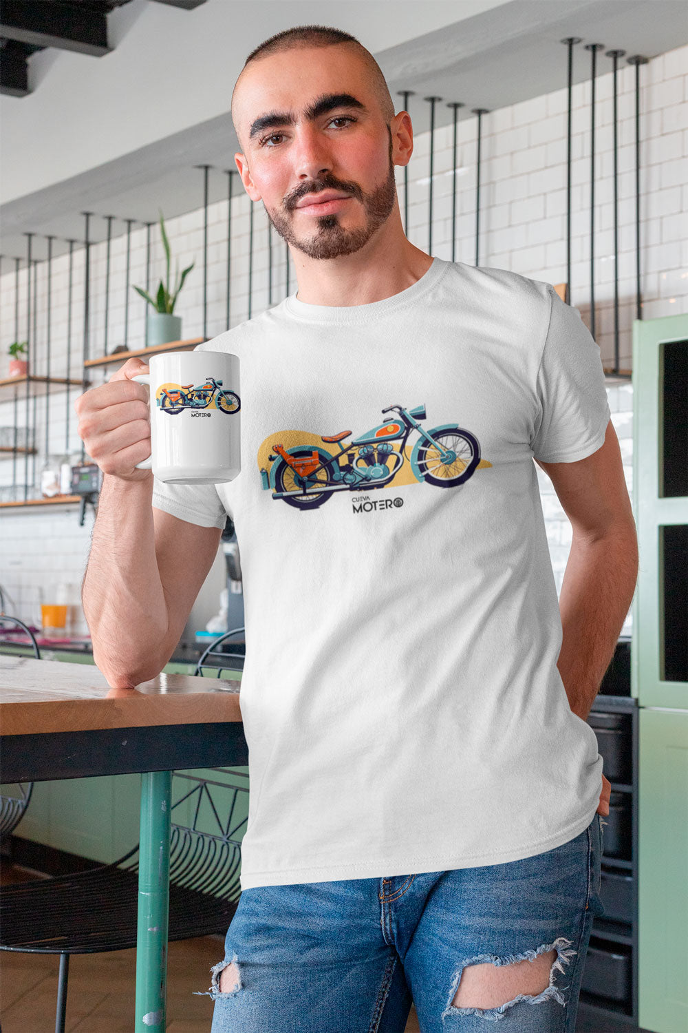 Playera de algodón blanca para hombre Diseño 1