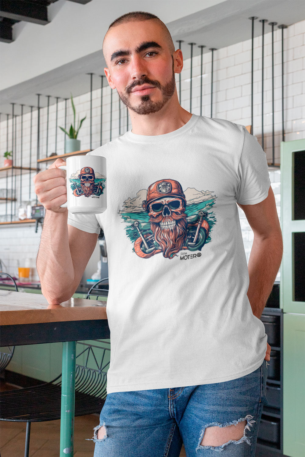 Playera de poliéster blanca para hombre Diseño 117