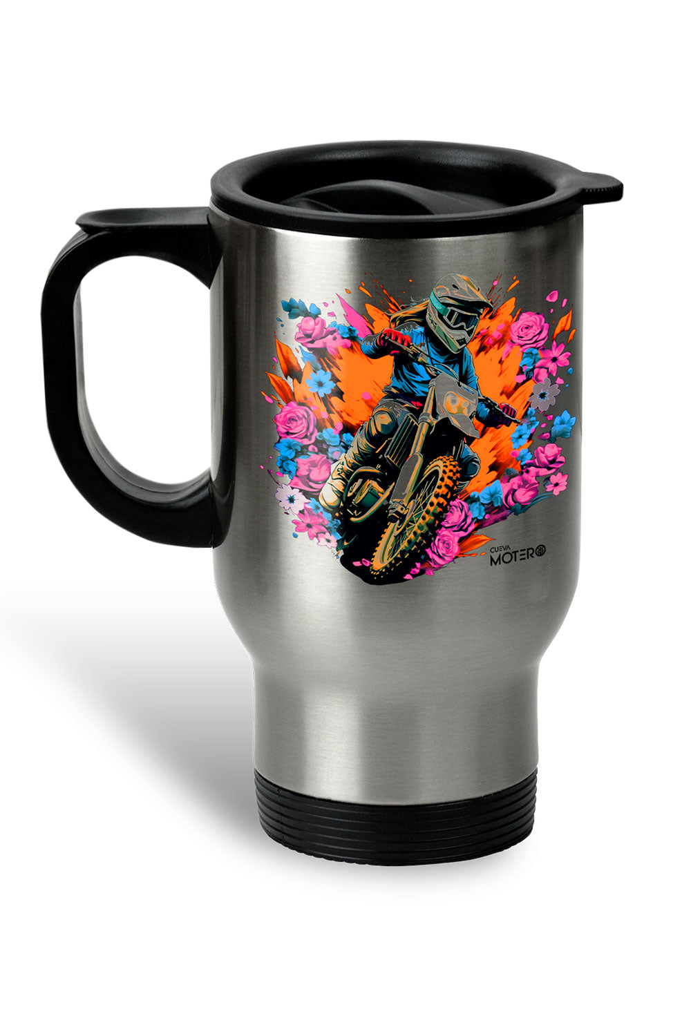 1 Termo acero con asa de plástico negro, capacidad de 16 oz Diseño 129