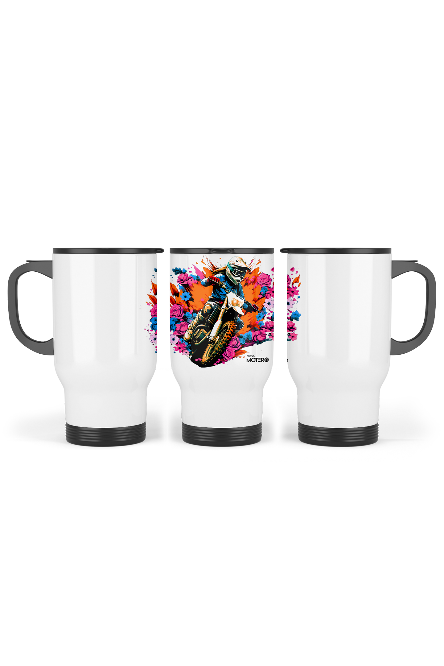 1 Termo acero con asa de plástico negro, capacidad de 16 oz Diseño 129