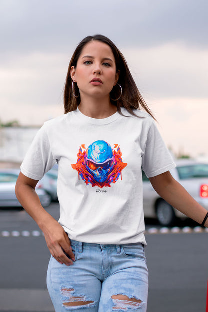 Playera poliéster blanca para mujer diseño 123