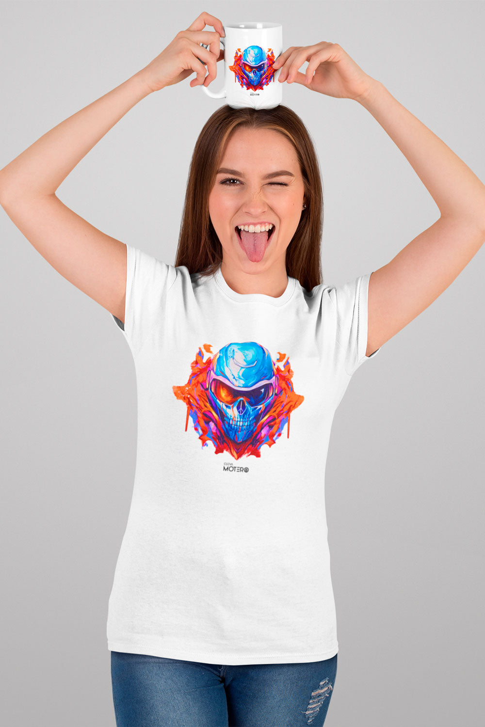 Playera poliéster blanca para mujer diseño 123