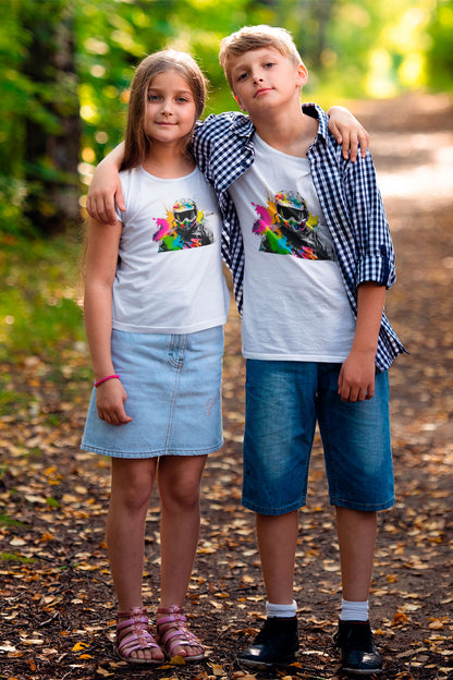 Playera poliéster blanca para niños diseño 136